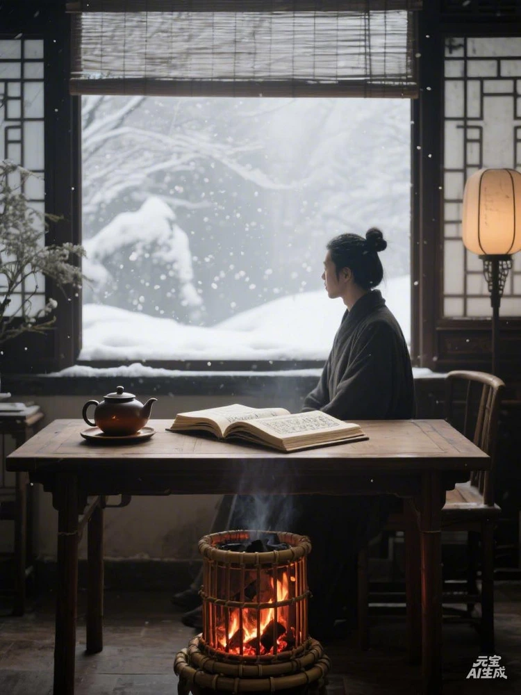 赏雪煮茶夜读